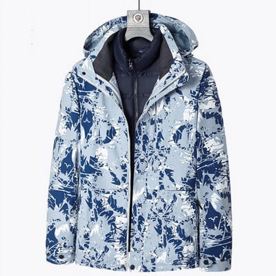 Naujas žieminis pūkinis pamušalas, šiltas moteriškas vyriškas kamufliažinis slidinėjimo paltas su gobtuvu, neperšlampama vėjui atspari pėsčiųjų snieglenčių striukė