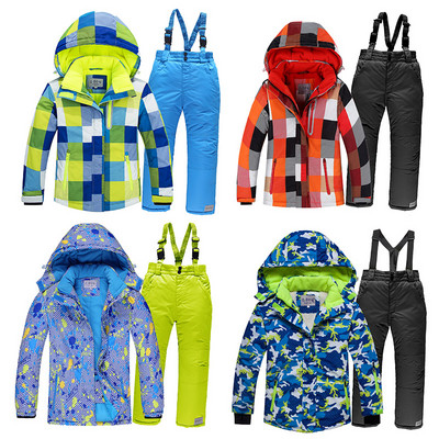 Boys Ski Suits Fleece Jackets Overalls Children Snow Sets Waterproof Snowboard Jacket Kids Ski Clothing Set Windproof Outfits