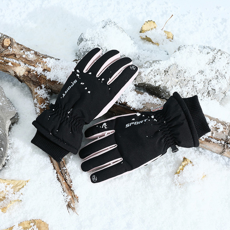 Žiemos slidinėjimo pliušas sutirštintos vandeniui atsparios pirštinės Neperšlampamos šiltos pirštinės Reguliuojamas riešo dirželis ir jautrūs pirštų galiukai Snieglenčių sportas