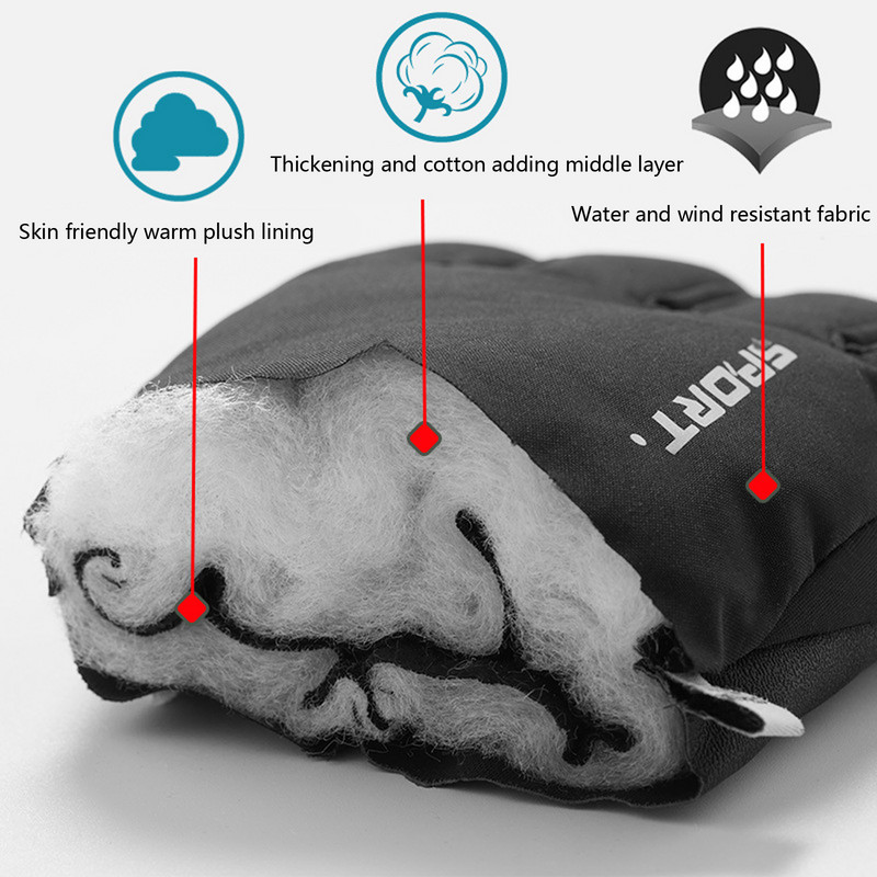 Žiemos slidinėjimo pliušas sutirštintos vandeniui atsparios pirštinės Neperšlampamos šiltos pirštinės Reguliuojamas riešo dirželis ir jautrūs pirštų galiukai Snieglenčių sportas