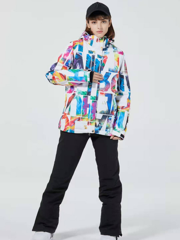 Costum de schi pentru sporturi de iarnă în aer liber Costum de schi pentru femei Costum de zăpadă cald, rezistent la vânt, jachetă din bumbac, cu pantaloni, haine de zăpadă