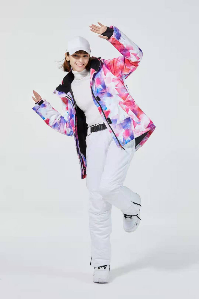 Costum de schi pentru sporturi de iarnă în aer liber Costum de schi pentru femei Costum de zăpadă cald, rezistent la vânt, jachetă din bumbac, cu pantaloni, haine de zăpadă