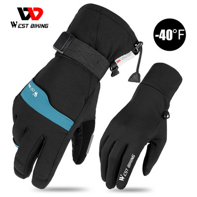 WEST BIKING Зимни ски ръкавици Thicken Warm Snowmobile Gloves Памук със сензорен екран Водоустойчиви Къмпинг на открито Туризъм Спортни ръкавици