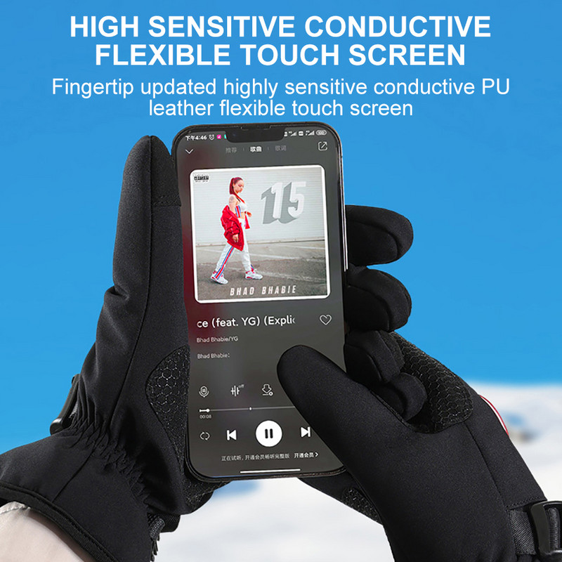 Žiemos motociklas slidinėjimas Storos šiltos pirštinės Jutiklinis ekranas, atsparus vėjui, neslystantis, vandeniui atsparus važiavimas dviračiu, snieglenčių sportas, slidinėjimo pirštinės moterims, vyrams