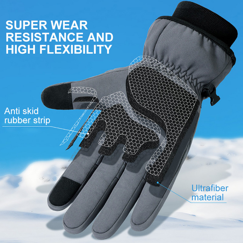 Žiemos motociklas slidinėjimas Storos šiltos pirštinės Jutiklinis ekranas, atsparus vėjui, neslystantis, vandeniui atsparus važiavimas dviračiu, snieglenčių sportas, slidinėjimo pirštinės moterims, vyrams