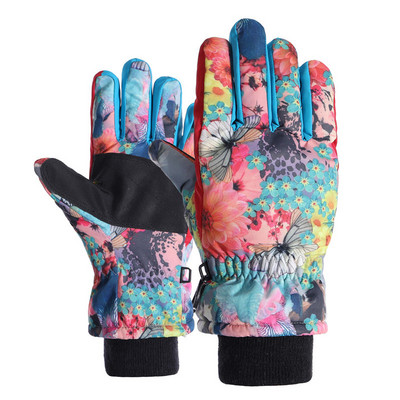 Žiemos berniukų mergaičių snieglenčių slidinėjimo pirštinės PU medvilnė Neslystančios vandeniui atsparios motociklų dviračių vilnos šiltos sniego pirštinės vaikams