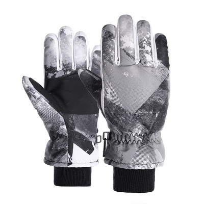 Žiemos berniukų mergaičių snieglenčių slidinėjimo pirštinės PU medvilnė Neslystančios vandeniui atsparios motociklų dviračių vilnos šiltos sniego pirštinės vaikams