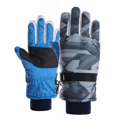 Žiemos berniukų mergaičių snieglenčių slidinėjimo pirštinės PU medvilnė Neslystančios vandeniui atsparios motociklų dviračių vilnos šiltos sniego pirštinės vaikams