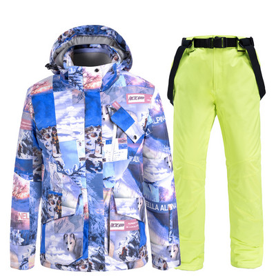 -30 Žiemos slidinėjimo kostiumas vyrams Šiltas nuo vėjo lauko slidinėjimo sportinis snieglenčių kostiumas Šalčiui atsparus vandeniui atsparus madingų spalvų rinkinys