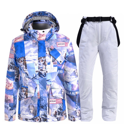 -30 Žiemos slidinėjimo kostiumas vyrams Šiltas nuo vėjo lauko slidinėjimo sportinis snieglenčių kostiumas Šalčiui atsparus vandeniui atsparus madingų spalvų rinkinys