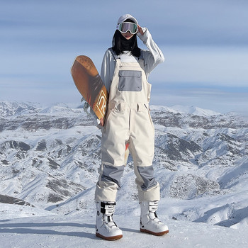 2022 Планински водоустойчив дамски ски гащеризон Спортен мъжки снежен гащеризон На открито Женски ски костюм с тиранти Женски туристически панталон