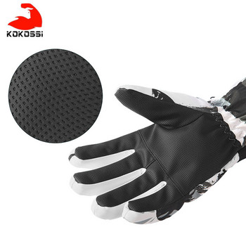 KoKossi Термални ски ръкавици Мъже Жени Зимни поларени Водоустойчиви топли сноуборд Снежни ръкавици 3 пръста Сензорен екран за каране на ски