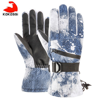 KoKossi terminės slidinėjimo pirštinės vyrams, moteriškos, žieminės vilnos, vandeniui atsparios šiltos snieglenčių pirštinės, 3 pirštų jutiklinis ekranas, skirtas važinėti slidėmis