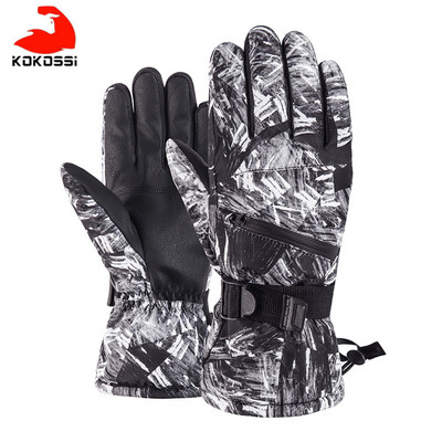 KoKossi terminės slidinėjimo pirštinės vyrams, moteriškos, žieminės vilnos, vandeniui atsparios šiltos snieglenčių pirštinės, 3 pirštų jutiklinis ekranas, skirtas važinėti slidėmis