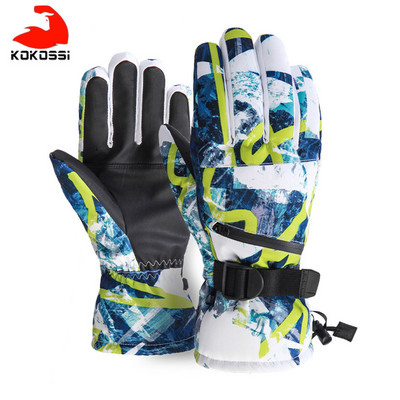KoKossi terminės slidinėjimo pirštinės vyrams, moteriškos, žieminės vilnos, vandeniui atsparios šiltos snieglenčių pirštinės, 3 pirštų jutiklinis ekranas, skirtas važinėti slidėmis