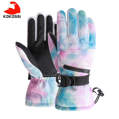KoKossi terminės slidinėjimo pirštinės vyrams, moteriškos, žieminės vilnos, vandeniui atsparios šiltos snieglenčių pirštinės, 3 pirštų jutiklinis ekranas, skirtas važinėti slidėmis