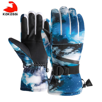KoKossi terminės slidinėjimo pirštinės vyrams, moteriškos, žieminės vilnos, vandeniui atsparios šiltos snieglenčių pirštinės, 3 pirštų jutiklinis ekranas, skirtas važinėti slidėmis