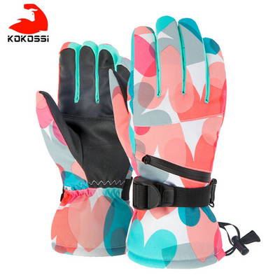 KoKossi terminės slidinėjimo pirštinės vyrams, moteriškos, žieminės vilnos, vandeniui atsparios šiltos snieglenčių pirštinės, 3 pirštų jutiklinis ekranas, skirtas važinėti slidėmis