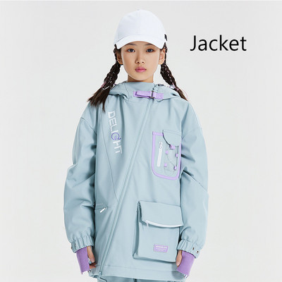 Vaikų slidinėjimo striukė mergaičių slidinėjimo kostiumas snieglenčių striukė berniukams vandeniui atsparus medvilninis vaikiškas slidinėjimo kostiumas žieminiai drabužiai terminis viršutinis gaubtas su užtrauktuku