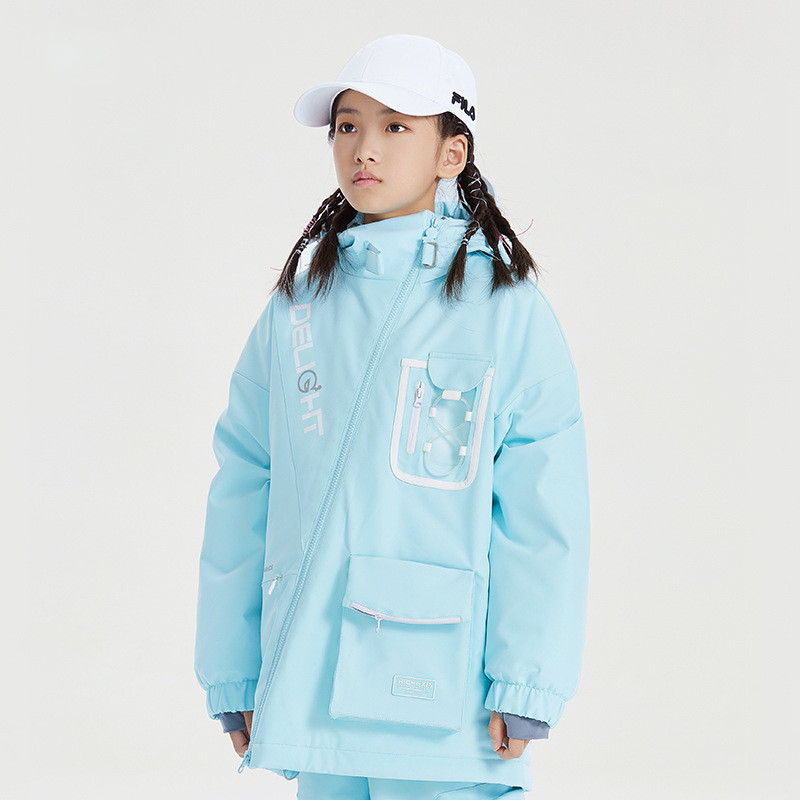 Vaikų slidinėjimo striukė mergaičių slidinėjimo kostiumas snieglenčių striukė berniukams vandeniui atsparus medvilninis vaikiškas slidinėjimo kostiumas žieminiai drabužiai terminis viršutinis gaubtas su užtrauktuku