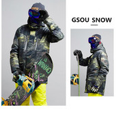 Gsou Snow Brand šilta slidinėjimo striukė vyrams Snieglentės Neperšlampama vėjui atspari kalnų slidinėjimo sportinė žieminė sportinė apranga Žieminiai paltai