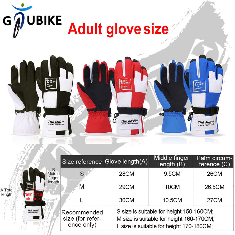 GTUBIKE Vaikams / suaugusiems, storos, šiltos, žieminės dviračių slidinėjimo pirštinės