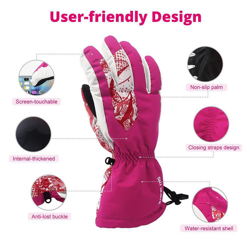 Moteriškos žiemos lauko slidinėjimo pirštinės, atsparios vandeniui, nelaidžios vėjui, sutirštintos, šiltos žiemos lauko ekrano liečiamos pirštinės, neslidžios