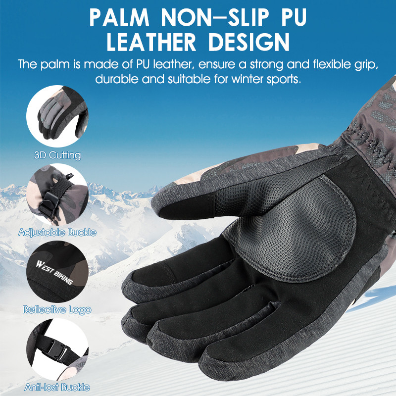 WEST BIKING Slidinėjimo snieglenčių pirštinės 3M Thinsulate žiemos šiltos motociklininkų pirštinės, vandeniui atsparios jutiklinio ekrano snieglenčių pirštinės