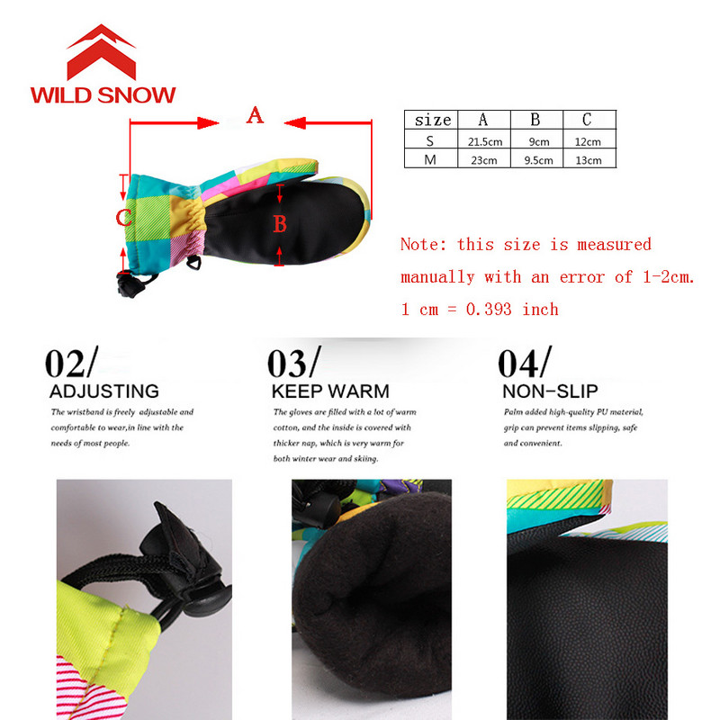 Wild Snow 2018 Visiškai naujos vaikiškos slidinėjimo pirštinės, atsparios vėjui, vandeniui atsparios šiltos, kvėpuojančios pirštinės Nemokamas pristatymas