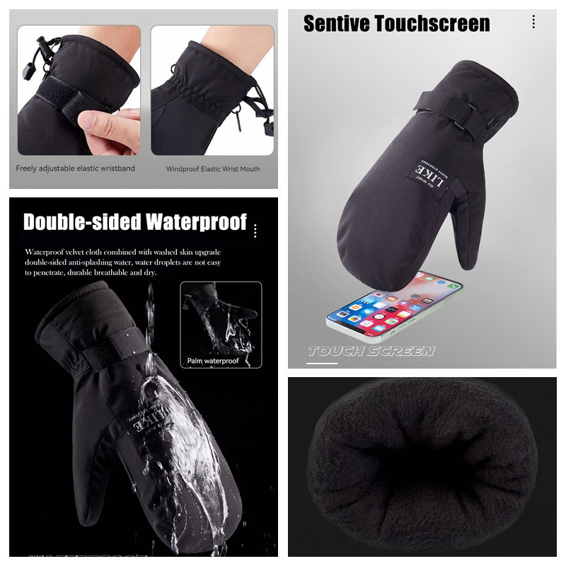 Žiemos šiltos slidinėjimo pirštinės Vyrai Moterys Lauke Neperšlampamas vėjas sustorėjęs jutiklinis ekranas Bėgimas dviratininkai Jojimas snieglenčių pirštinės Sportinės kumštinės pirštinės