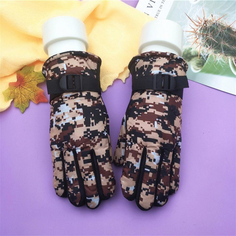 1 pora madingų slidinėjimo pirštinių Spausdinti Patogios lauko pirštinės Kamufliažinio dizaino slidinėjimo pirštinės