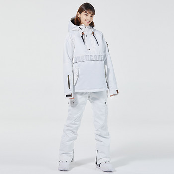 Ανδρική φόρμα σκι με κουκούλα, γυναικεία φόρμα σκι Χειμερινή ζεστή εξωτερική αντιανεμική αδιάβροχη μπουφάν για σκι Παντελόνι Snowboarding Γυναικείο αρσενικό