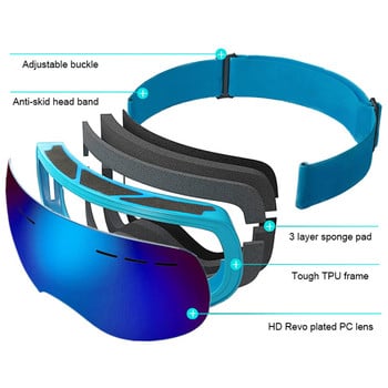 Αντιανεμικά αναπνέοντα γυαλιά σκι Σφαιρικά γυαλιά ευρείας όρασης Snowboard Γυαλιά σκι Χειμερινά HD Αντιομίχλη Γυαλιά Snowmobile Μάσκα
