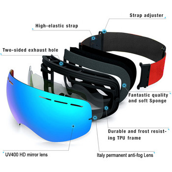 Зимни външни ветроустойчиви очила за ски моторни шейни Мъже Жени HD анти-UV очила за сноуборд двойни лещи против замъгляване ски очила