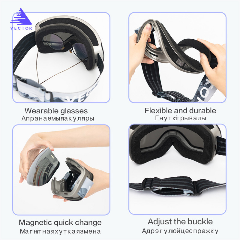 OTG slidinėjimo snieglenčių veidrodiniai magnetiniai akiniai, moteriški vyriški slidinėjimo akiniai Kaukė UV 400 apsauga nuo sniego akiniai suaugusiesiems dvigubi sferiniai