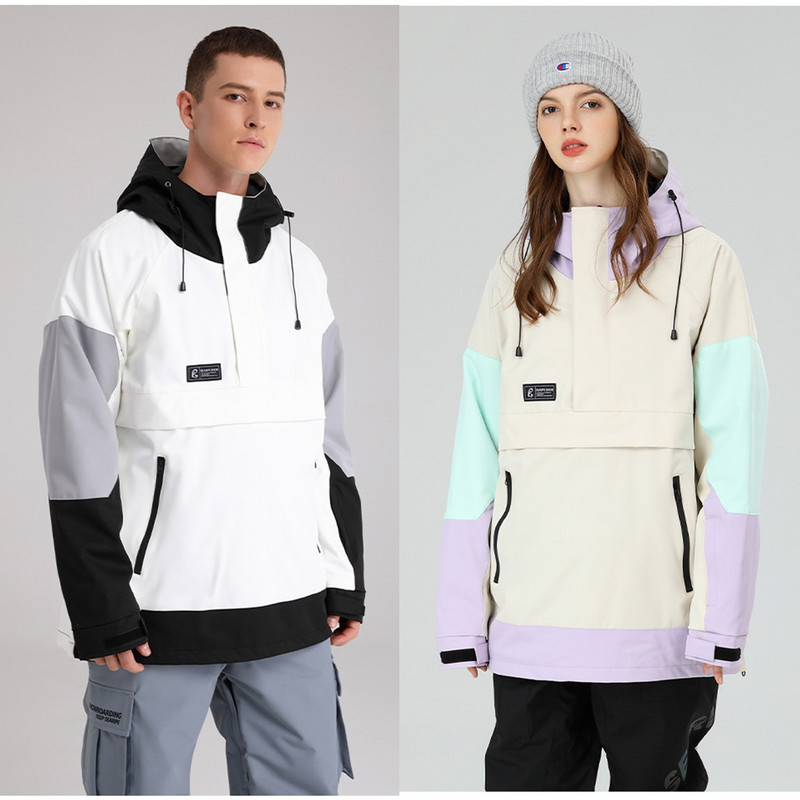 Nauji slidinėjimo poros drabužiai vyrams ir moterims snieglenčių viršūnės Spalvoti neperšlampami vėjui ir vandeniui nepralaidūs kvėpuojantys žygių sportiniai gobtuvai