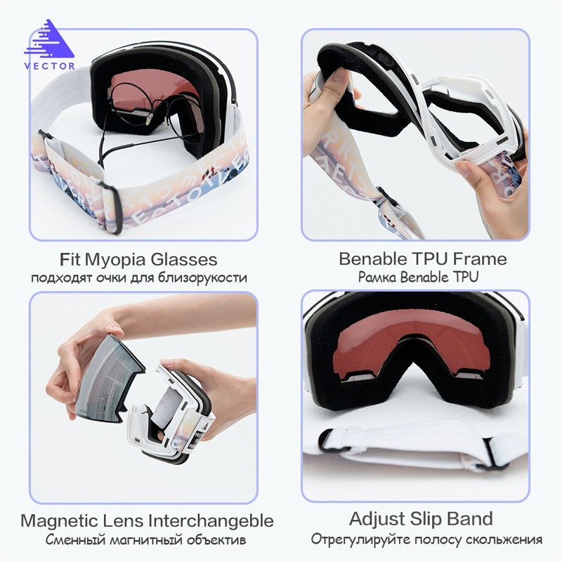 VECTOR Slidinėjimo akiniai Snieglenčių kaukė Vyrai Moteriški Slidinėjimo Akiniai UV400 Apsauginiai akiniai nuo sniego Dvigubi akiniai nuo rasojimo ir ultravioletinių spindulių