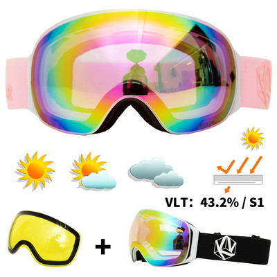Keičiamas dirželis Dovana OTG Slidinėjimo snieglenčių akiniai Moteriški Vyriški Slidinėjimo Akiniai Kaukė UV400 Sniego apsauga Akiniai suaugusiems Sferiniai
