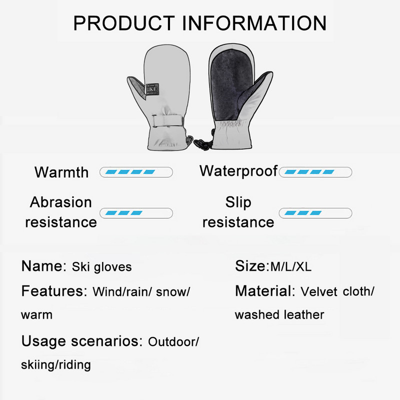 LOOGDEEL 1Pair Vyriškos slidinėjimo pirštinės, neperšlampamos, atsparios vėjui, žiemos šiltas jutiklinis ekranas dviračių motociklams lauko sportinės pirštinės