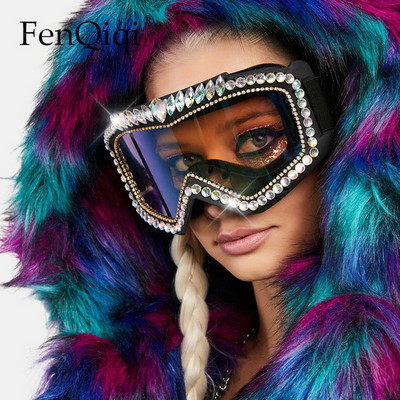 Steampunk Diamond Eye Wear Symphony Goggles Μεγάλα γυαλιά χιονιού Προστασία ματιών Σιαμέζικα πολυτελή γυαλιά σκι με στρας