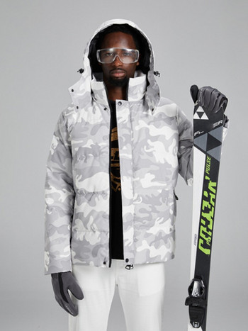 Χειμερινό ανδρικό μπουφάν για Snowboarding με στάμπα για κρύο απόδειξη, αντιανεμικό Unisex παλτό για σκι εξωτερικού χώρου Χοντρό μπουφάν με ζεστή κουκούλα