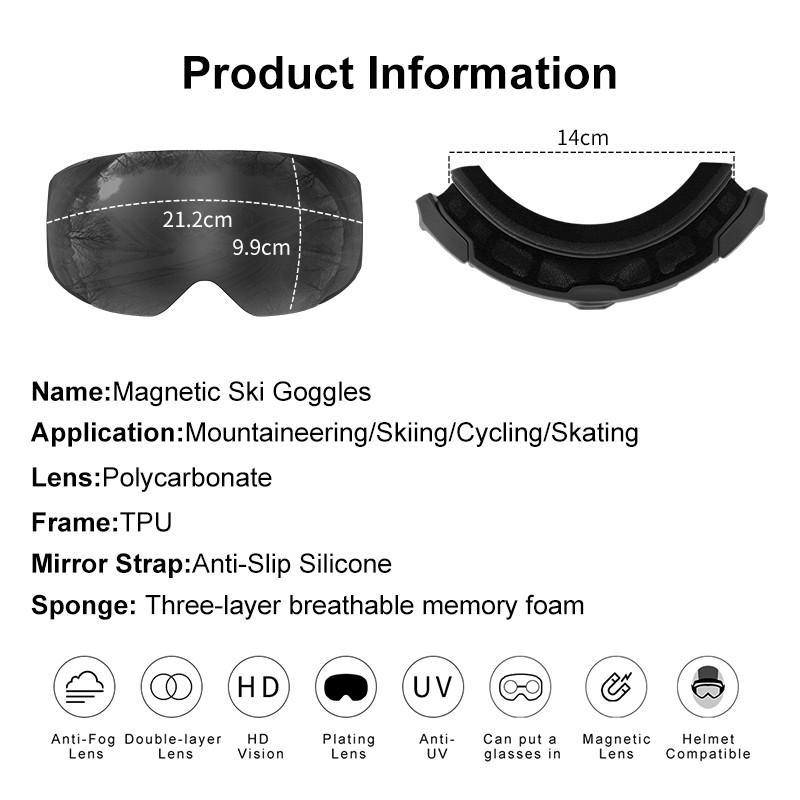 PHMAX Mágneses hószemüvegek Szélálló Snowboard Szemüvegek Mágneses Motorosszánok Síszemüvegek Snow Sí Sport Snowboard Szemüvegek