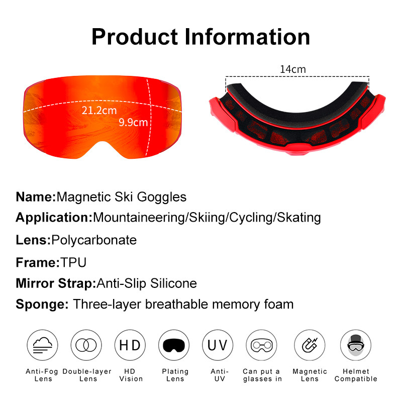 PHMAX Mágneses Síszemüvegek Téli Páramentes Snowboard Szemüvegek Kétrétegű UV400 védelem Motorosszán kültéri síszemüvegek