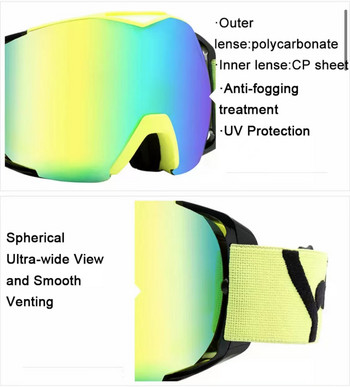 НОВИ 1 бр. Зимни ветроустойчиви ски очила с двойно покритие Очила Спортни прахоустойчиви мото колоездене противозамъгляващи очила за планинарство