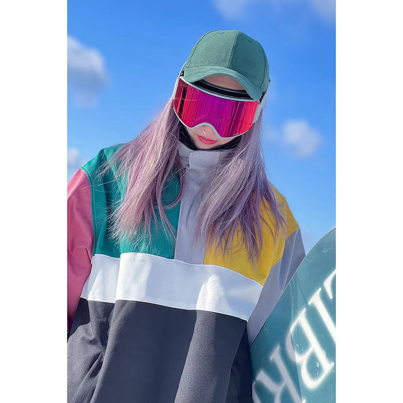 Costum de schi Jachetă nouă de snowboard, impermeabilă, rezistentă la vânt, bărbați, femei, pulover de schi cu blocare de culoare, îmbrăcăminte de iarnă, în aer liber, jachetă de schi largi