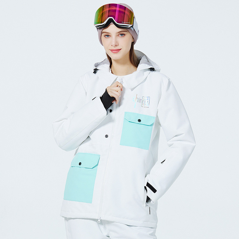 Mada Žiema Vyrai Moteriški Pora Slidinėjimo apranga Neperpučiama vėjo Šilta Stora Slidinėjimo striukė Snieglentės Drabužiai Striukė su sniego gobtuvu