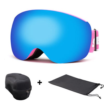 Magnetiniai slidinėjimo akiniai suaugusiems, dvigubo sluoksnio nuo rasojimo UV400 snieglenčių akiniai Vyriški sniego motociklai, moteriški slidinėjimo akiniai, akinių dėklas