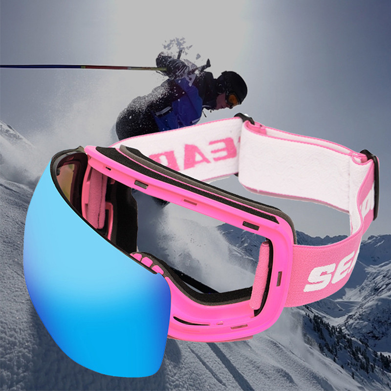 Magnetiniai slidinėjimo akiniai suaugusiems, dvigubo sluoksnio nuo rasojimo UV400 snieglenčių akiniai Vyriški sniego motociklai, moteriški slidinėjimo akiniai, akinių dėklas