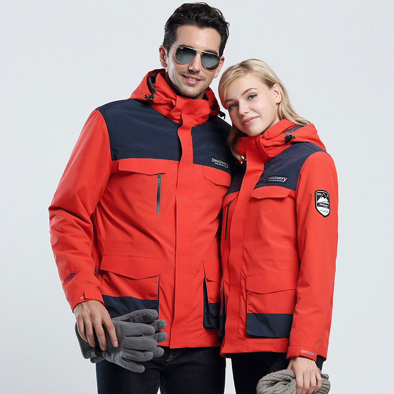 Lauko alpinizmo kostiumas Vyriškas slidinėjimo striukė Moteriška „Trys viename“ snieglenčių striukė, atspari vandeniui „Whickened“ slidinėjimo kostiumo striukė