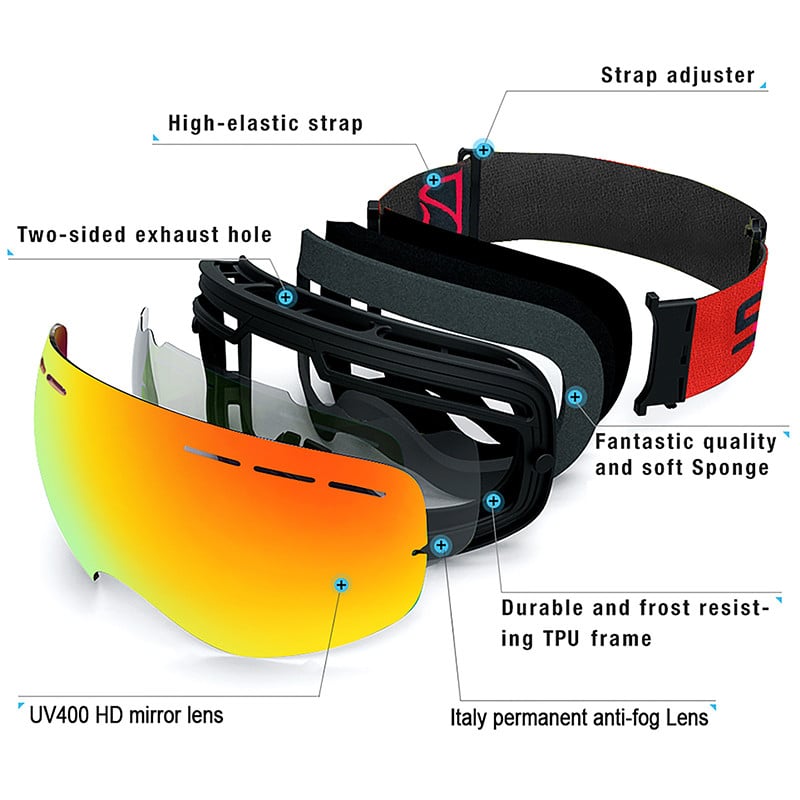 Dvigubi slidinėjimo akiniai nuo rūko Vyriški slidinėjimo sportiniai snieglenčių akiniai Moteriški trumparegystės slidinėjimo akiniai UV400 apsauginiai akiniai